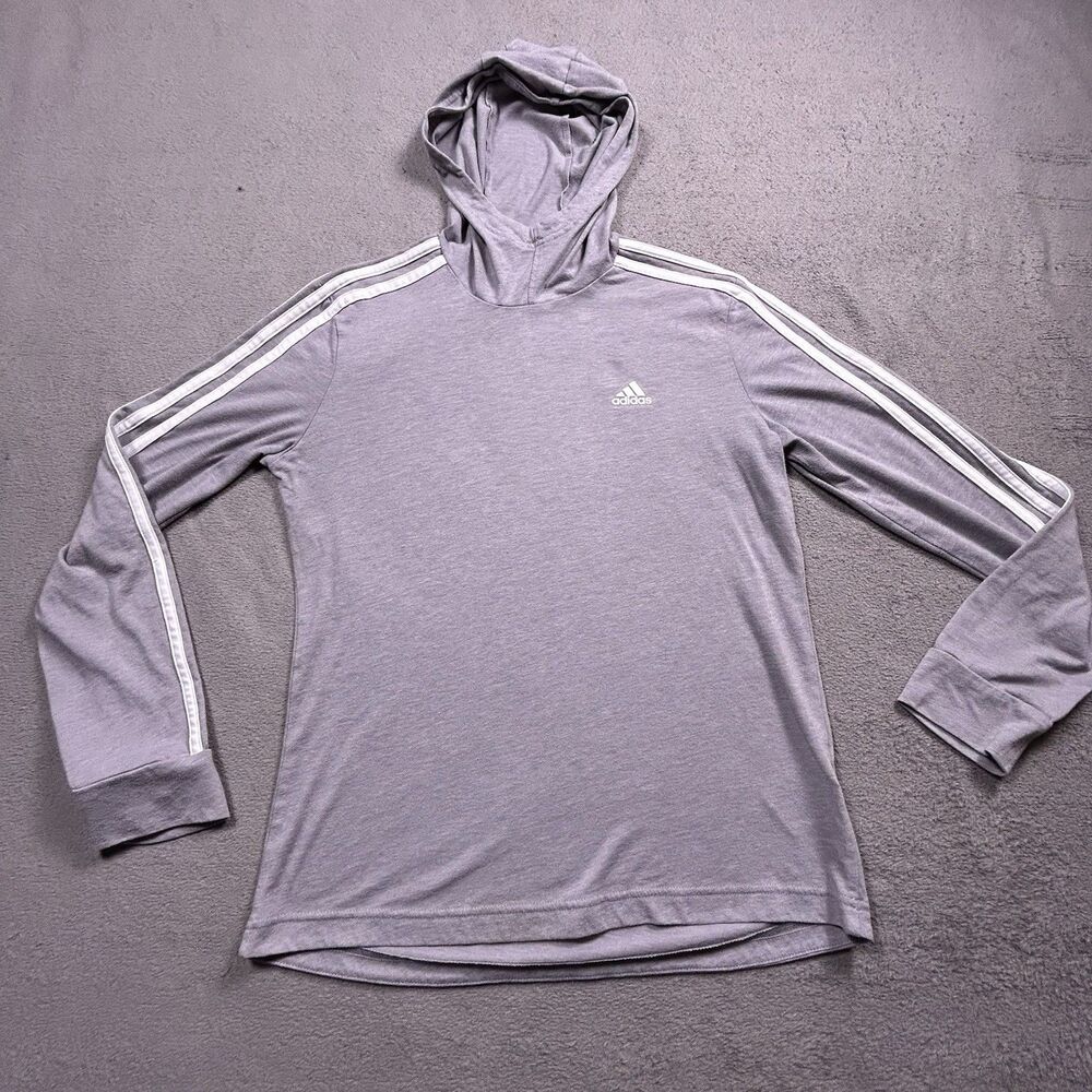 Adidas Lightweight Hoodie Womens S Grey Climalite 3 Stripe Pullover Long Sleeve